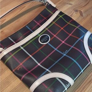 Coach Black and Multicolor Plaid Shoulder Bag
